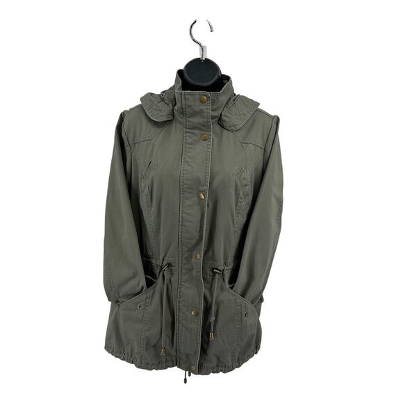 Style & Co. Hooded Utility Jacket WMNS M Green Long Sleeve Zip Up Button Pockets - Picture 6 of 10